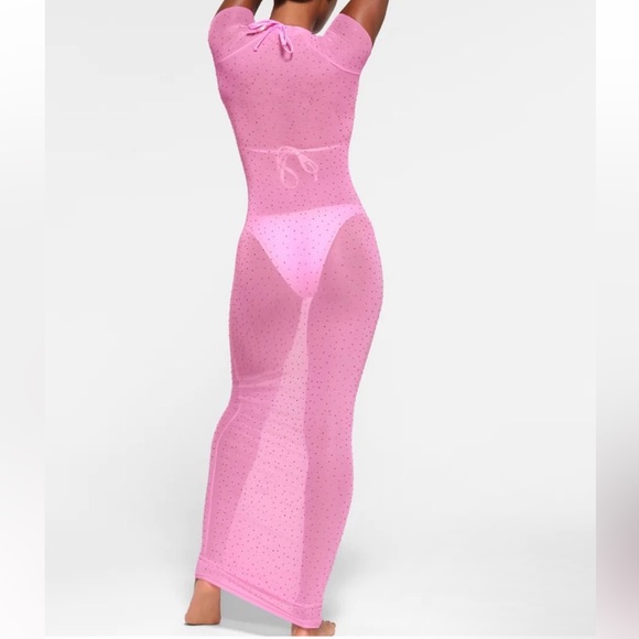 💖SKIMS MESH RHINESTONE SWIM LONG DRESS COVER UP TAFFY XXS - Picture 2 of 8